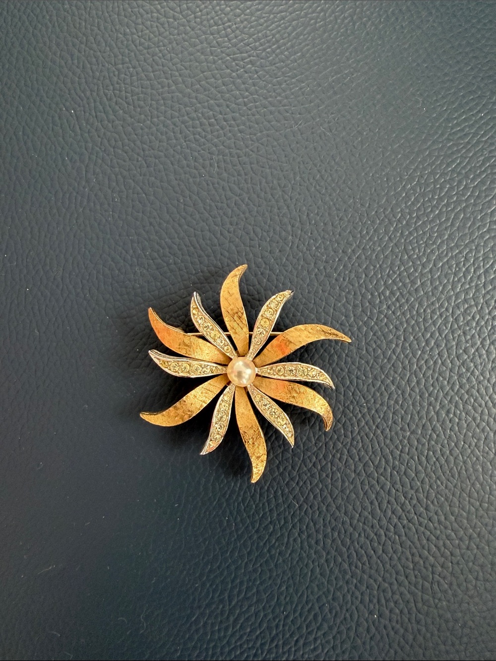 Gold-Tone Floral Spiral Brooch with Pearl Accent - Women Jewelry